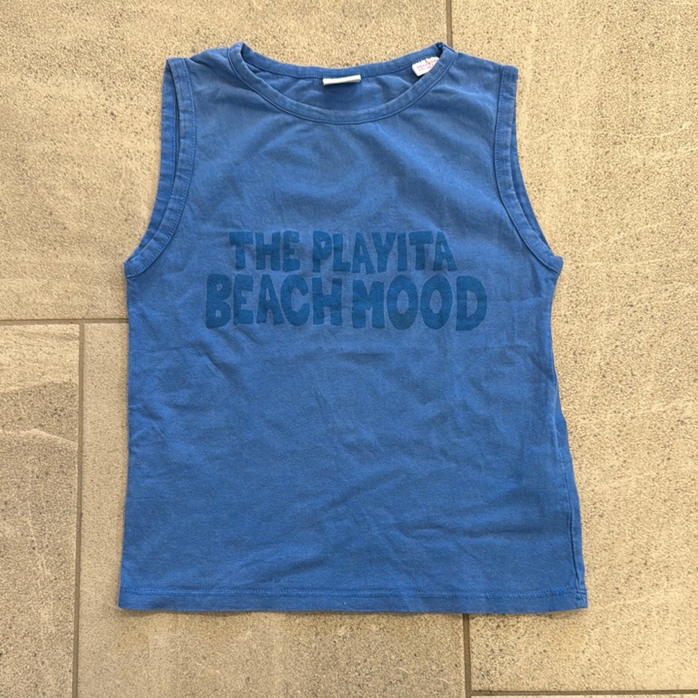Zara Boys Blue Sleeveless 100% Cotton Shirt, Sz 4-5 Years